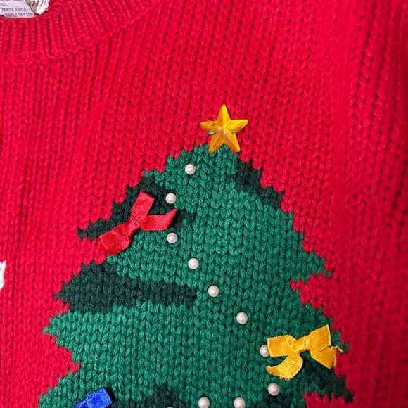 Vintage 90s Red Graphic Knit Embellished Ugly Christmas Sweater - Picture 4 of 6